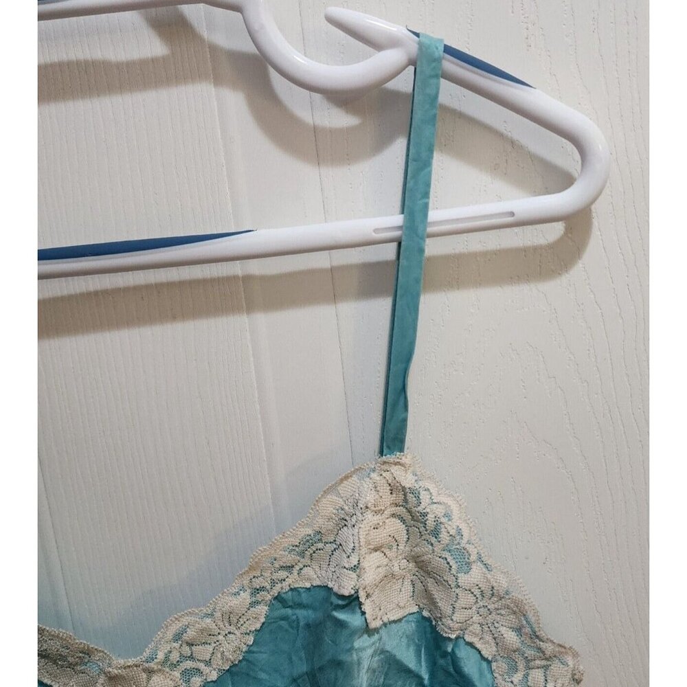 American Exchange Women's Y2K Style Tank Top 100% Silk Lace Hems Blue Size L - Picture 3 of 12